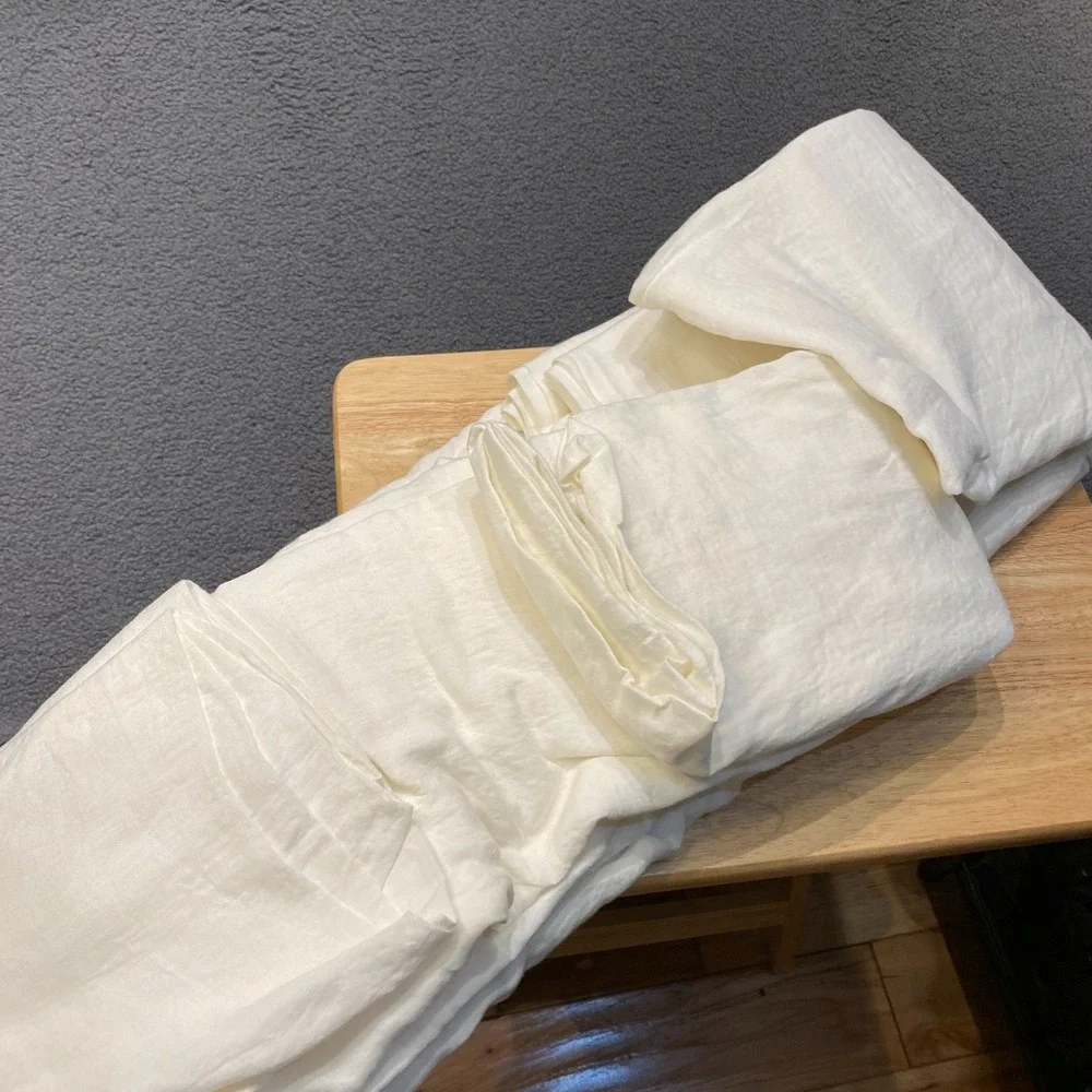 Quince European Linen Sheet Set Queen Size White 4 Piece with Flat Sheet NEW